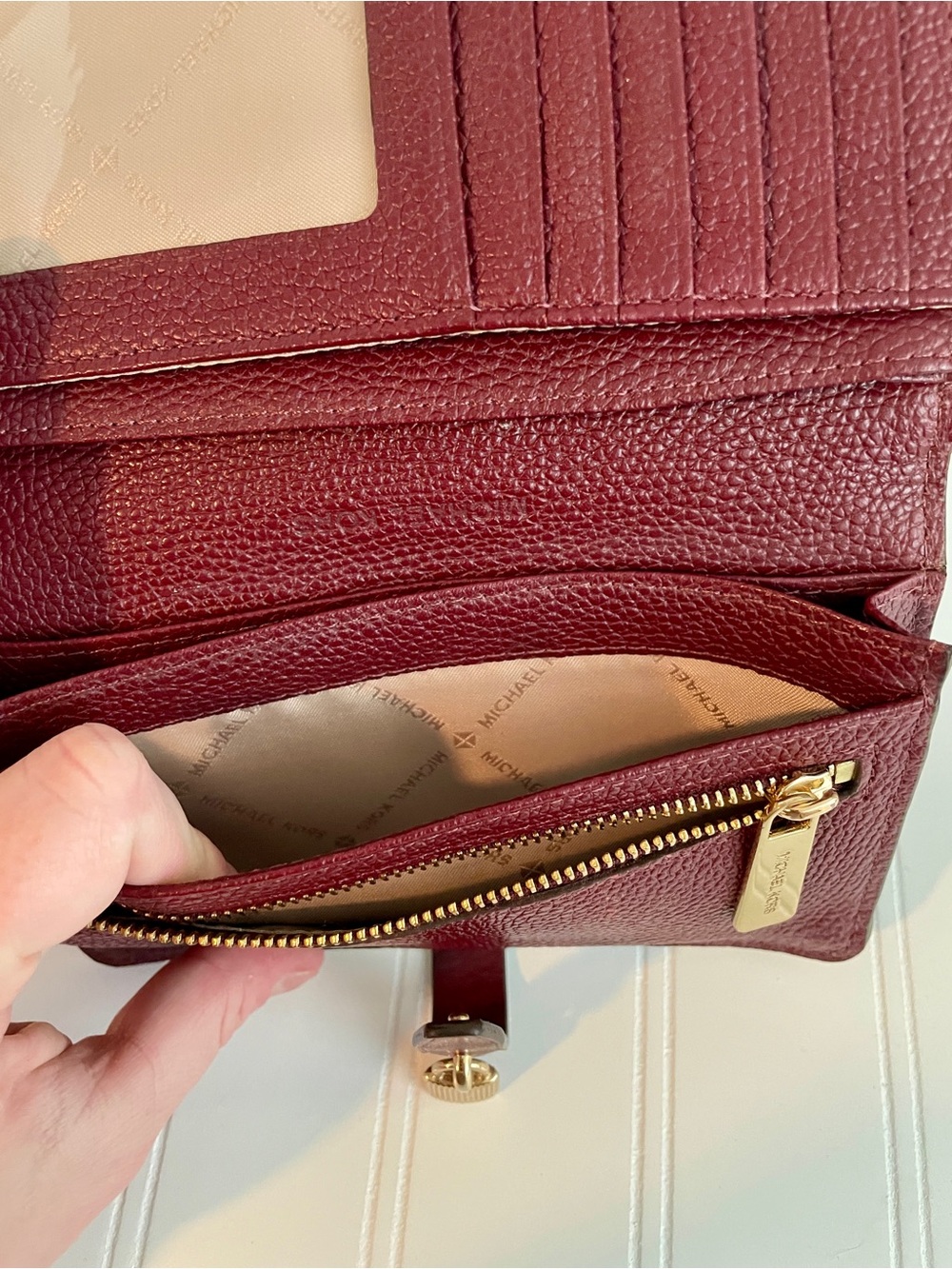 Michael Kors Burgundy Leather Wallet with Gold Padlock - Picture 4 of 6